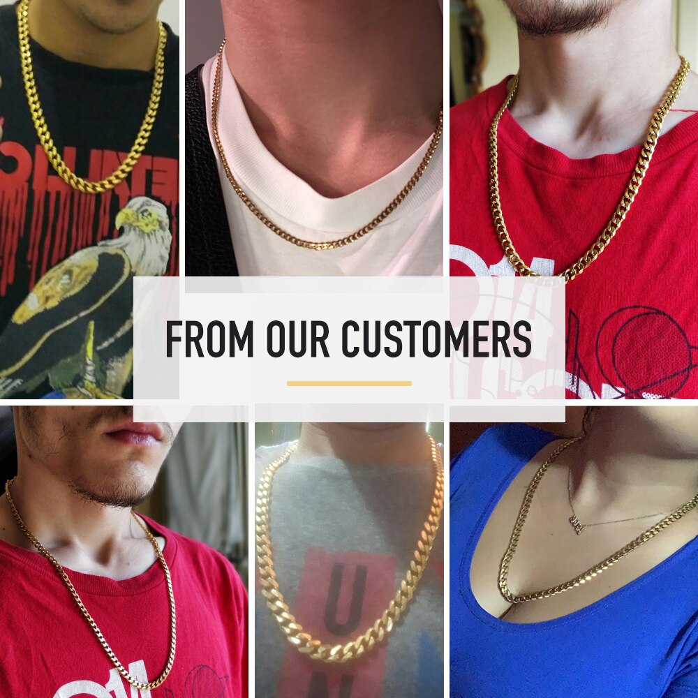 Men's Hiphop Necklace Stainless Steel Curb Cuban Link Chain Gold Black Necklace for Men Jewelry Gift KNM08
