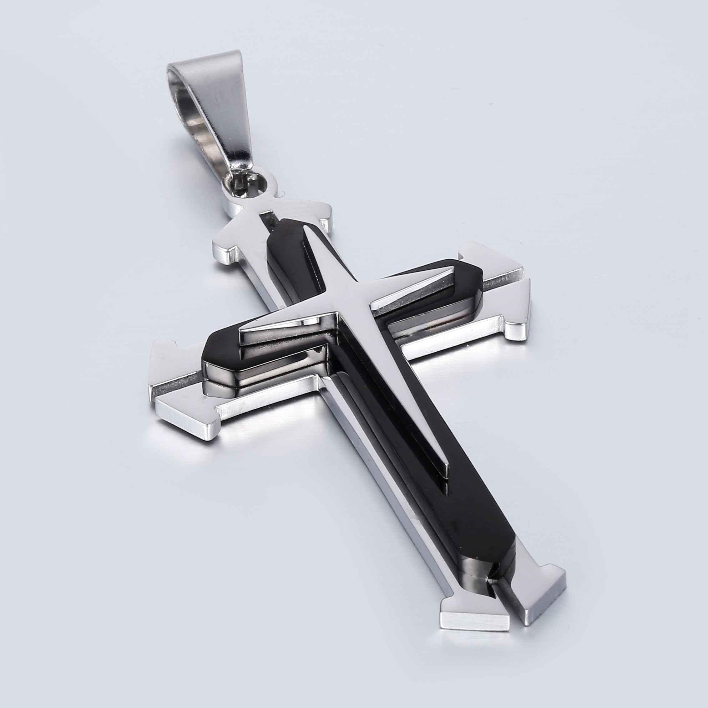 Dropshipping Cross Pendant Necklace For Men Black Gold Silver color Stainless Steel Pendant Necklace Men Hip Hop Jewelry KP52