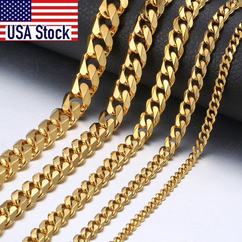 Image of Men's Hiphop Necklace Stainless Steel Curb Cuban Link Chain Gold Black Necklace for Men Jewelry Gift KNM08