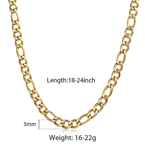Image of 5/7/9mm Men's Stainless Steel Necklace Figaro Link Chain Choker for Men Women Gold Silver Color Solid Accessories Fashion KNM177
