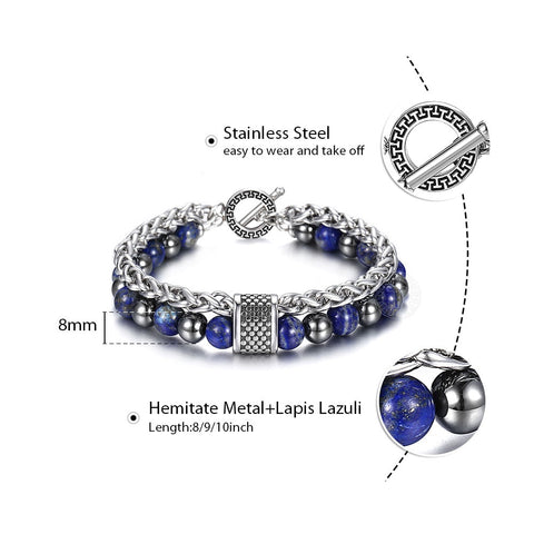 Image of Trendsmax Natural Map Stone Men's Beaded Bracelet for women Stainless Steel Bracelets Male Jewelry Tiger eye 8 9 10 inch DB33