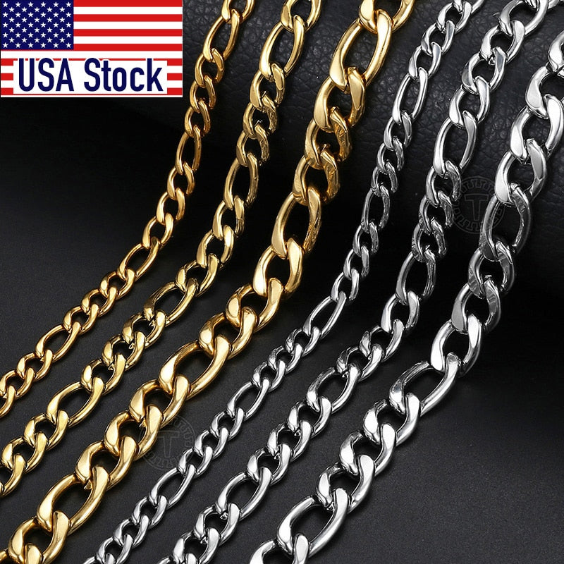5/7/9mm Men's Stainless Steel Necklace Figaro Link Chain Choker for Men Women Gold Silver Color Solid Accessories Fashion KNM177