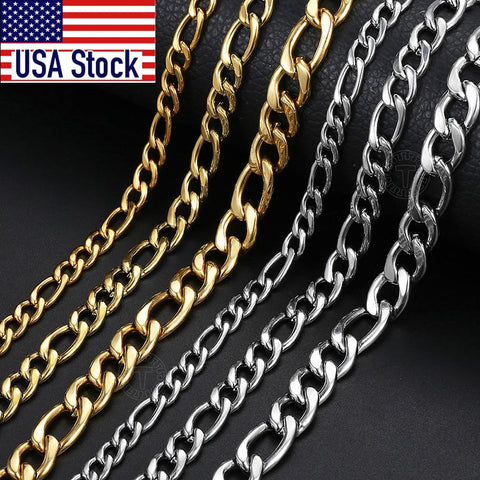 Image of 5/7/9mm Men's Stainless Steel Necklace Figaro Link Chain Choker for Men Women Gold Silver Color Solid Accessories Fashion KNM177