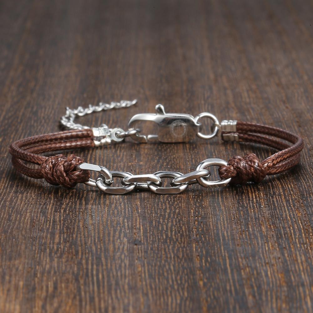 Fashion Cable Curb Link Chain Leather Stainless Steel Bracelet for Womens Mens Adjustable Casual Bracelet US stock DLB01