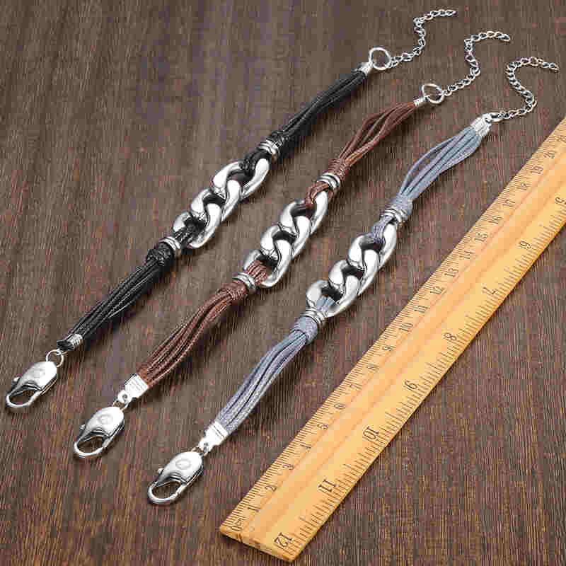 Fashion Cable Curb Link Chain Leather Stainless Steel Bracelet for Womens Mens Adjustable Casual Bracelet US stock DLB01