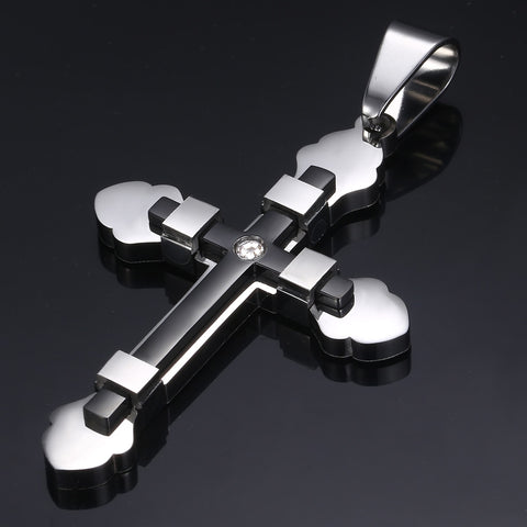 Image of Dropshipping Cross Pendant Necklace For Men Black Gold Silver color Stainless Steel Pendant Necklace Men Hip Hop Jewelry KP52