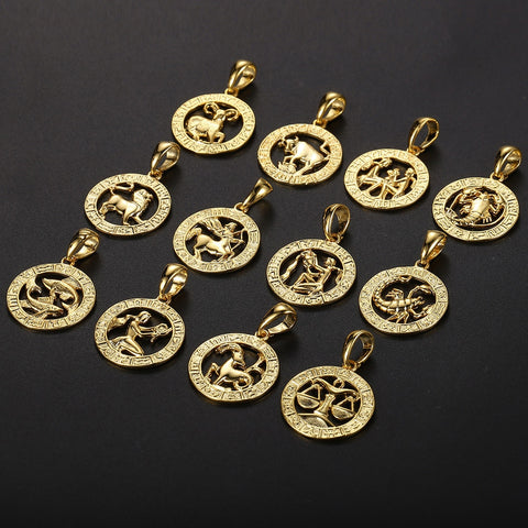 Image of Men's Women's 12 Horoscope Zodiac Sign Gold Pendant Necklace Aries Leo Wholesale Dropshipping 12 Constellations Jewelry GPM24