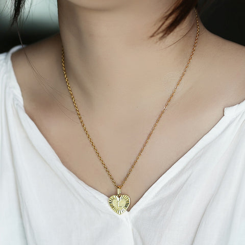 Image of New Heart Initial Letters Pendant A-Z 26 Charm For Women Men Gold Color Love Letter Fashion Jewelry Accessories GP419C