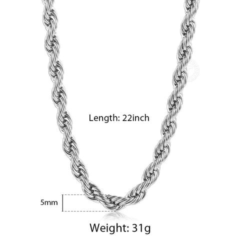 Image of New Fashion Twisted Rope Link Chain Gold Tone Stainless Steel Necklace for Men Unisex Chain Jewelry Gifts 22inch 3-7mm KNM178A