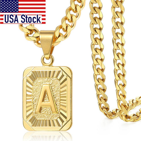Image of Initial letter Pendant a b c Charm Gold Necklace for Women Men Cuban Link Chain Dropshipping GPM05C