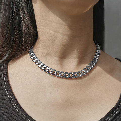 Image of Cuban Link Chain 3 To 11MM Choker Anti Allergy Stainless Steel Necklace for Women Girls Minimalist Jewelry 16inch Dropshipping