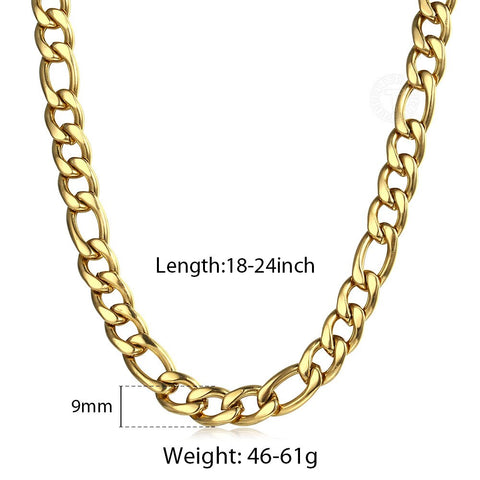 Image of 5/7/9mm Men's Stainless Steel Necklace Figaro Link Chain Choker for Men Women Gold Silver Color Solid Accessories Fashion KNM177