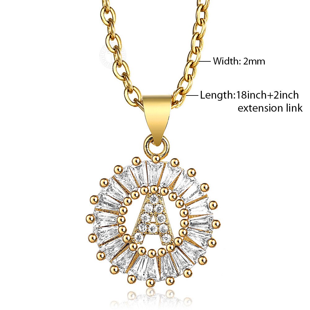Cute CZ Initial Letter Pendant Necklace For Women Girls Stainless Steel Rolo Chain Rhinestone Gold Name Charms Jewelry GP399C