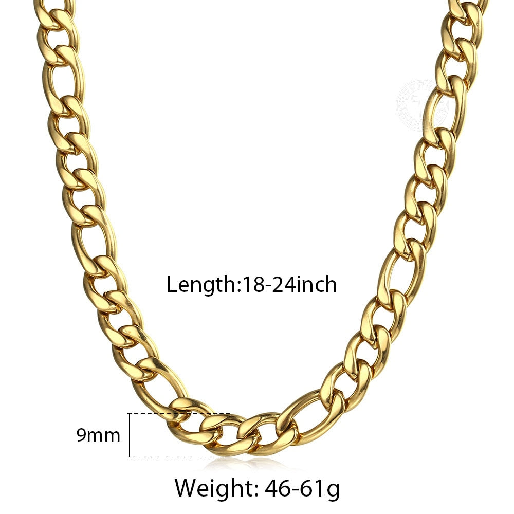 5/7/9mm Men's Stainless Steel Necklace Figaro Link Chain Choker for Men Women Gold Silver Color Solid Accessories Fashion KNM177