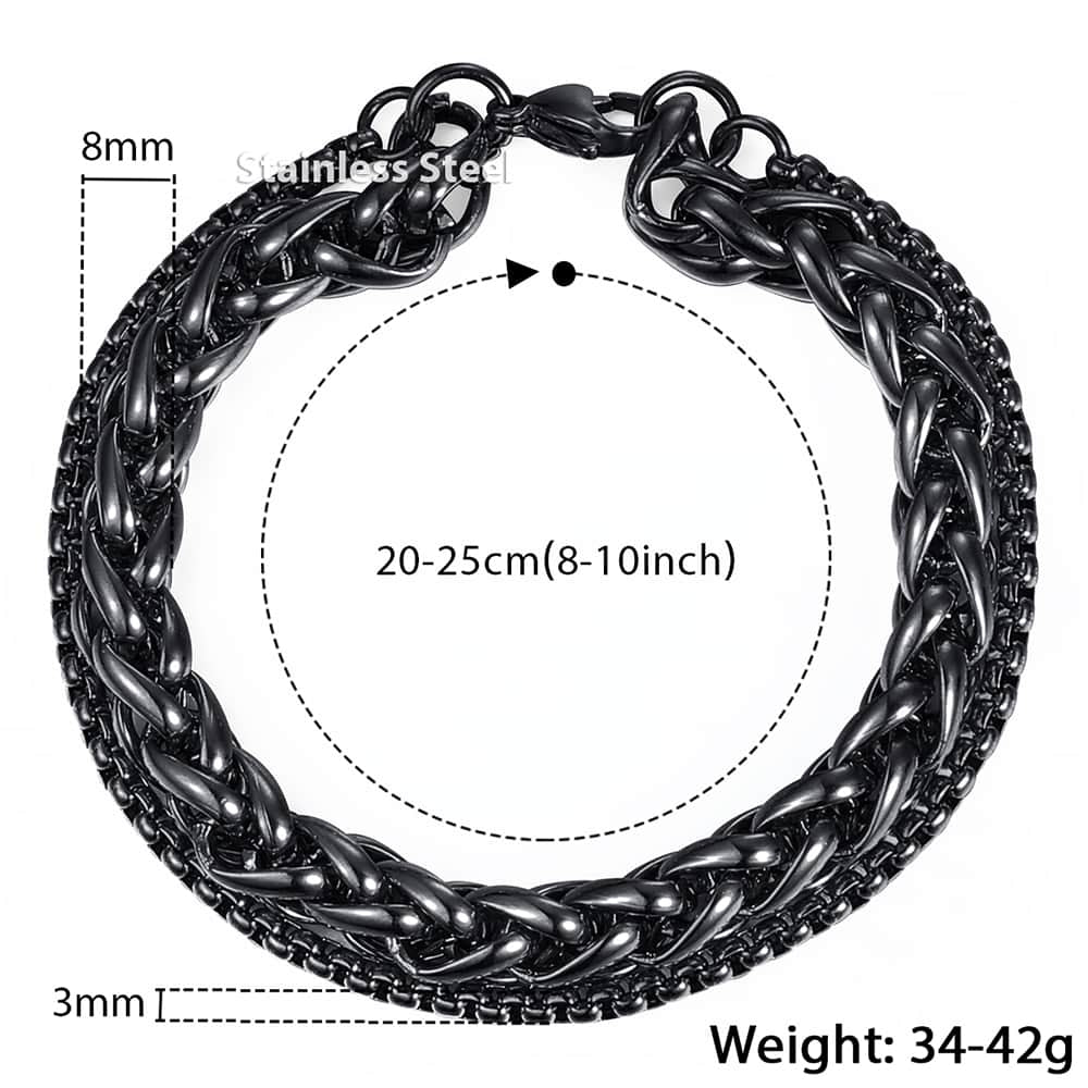 Unique Men's Bracelet Double Chain Bracelet Stainless Steel Wheat Box Chain Link Bracelets Male Jewelry Dropshipping DB75