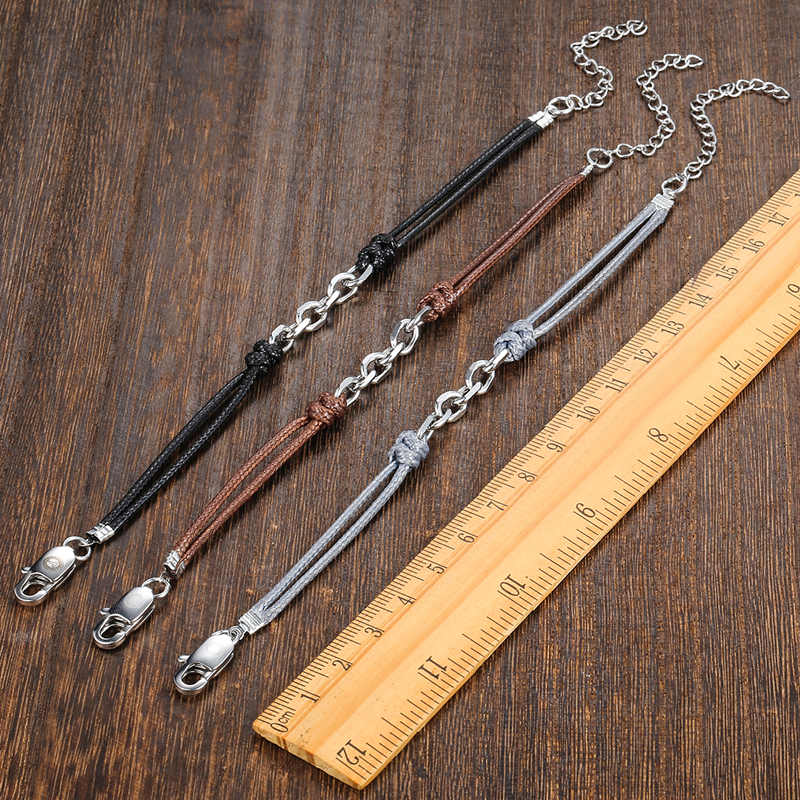 Fashion Cable Curb Link Chain Leather Stainless Steel Bracelet for Womens Mens Adjustable Casual Bracelet US stock DLB01