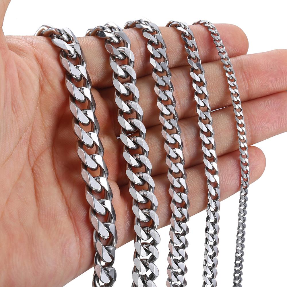 Size 3-9mm Men's Necklace Stainless Steel Cuban Link Chain Gold Black Silver Color Male Jewelry Gifts for Men KNM07