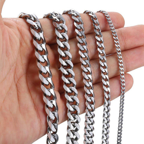 Image of Size 3-9mm Men's Necklace Stainless Steel Cuban Link Chain Gold Black Silver Color Male Jewelry Gifts for Men KNM07