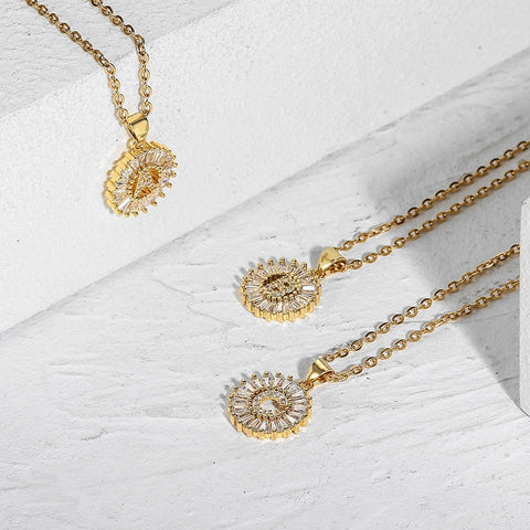 Image of Cute CZ Initial Letter Pendant Necklace For Women Girls Stainless Steel Rolo Chain Rhinestone Gold Name Charms Jewelry GP399C