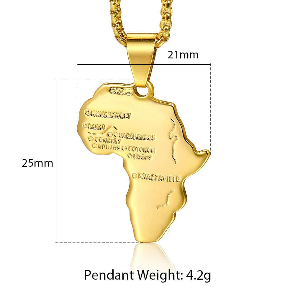 Trendsmax Africa Map Gold Pendant Necklace for Men Women Fashion African Map Pendant Hip Hop Dropshipping Jewelry Ethiopian GP56
