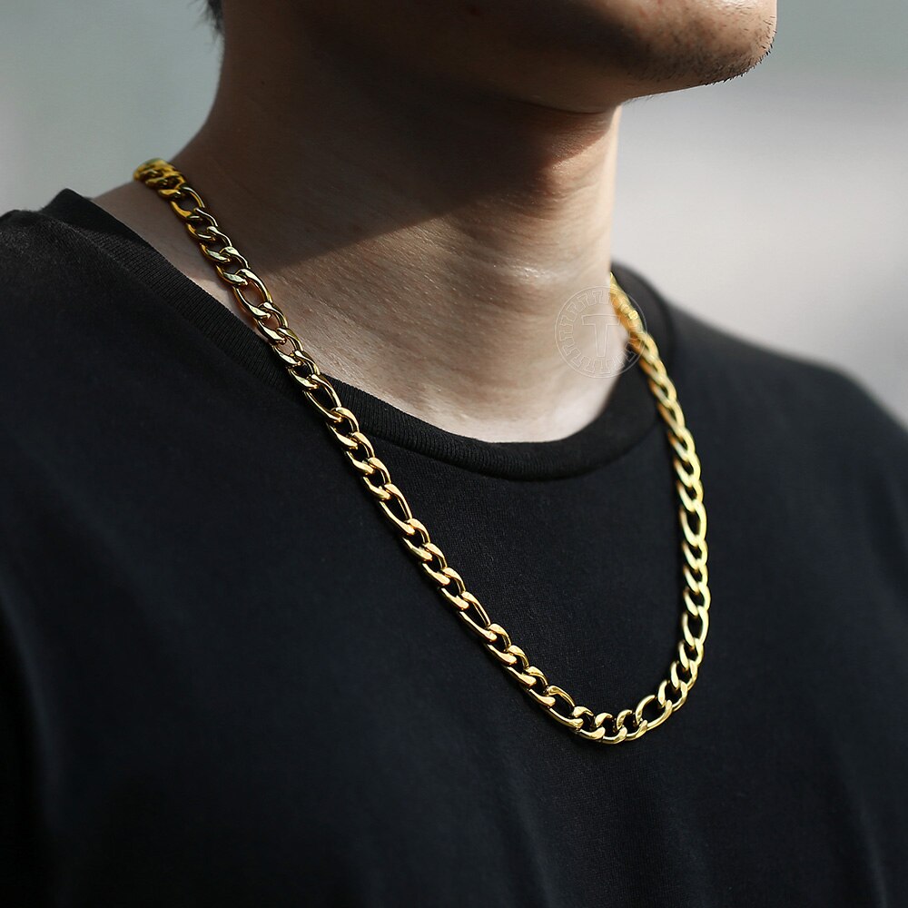 5/7/9mm Men's Stainless Steel Necklace Figaro Link Chain Choker for Men Women Gold Silver Color Solid Accessories Fashion KNM177