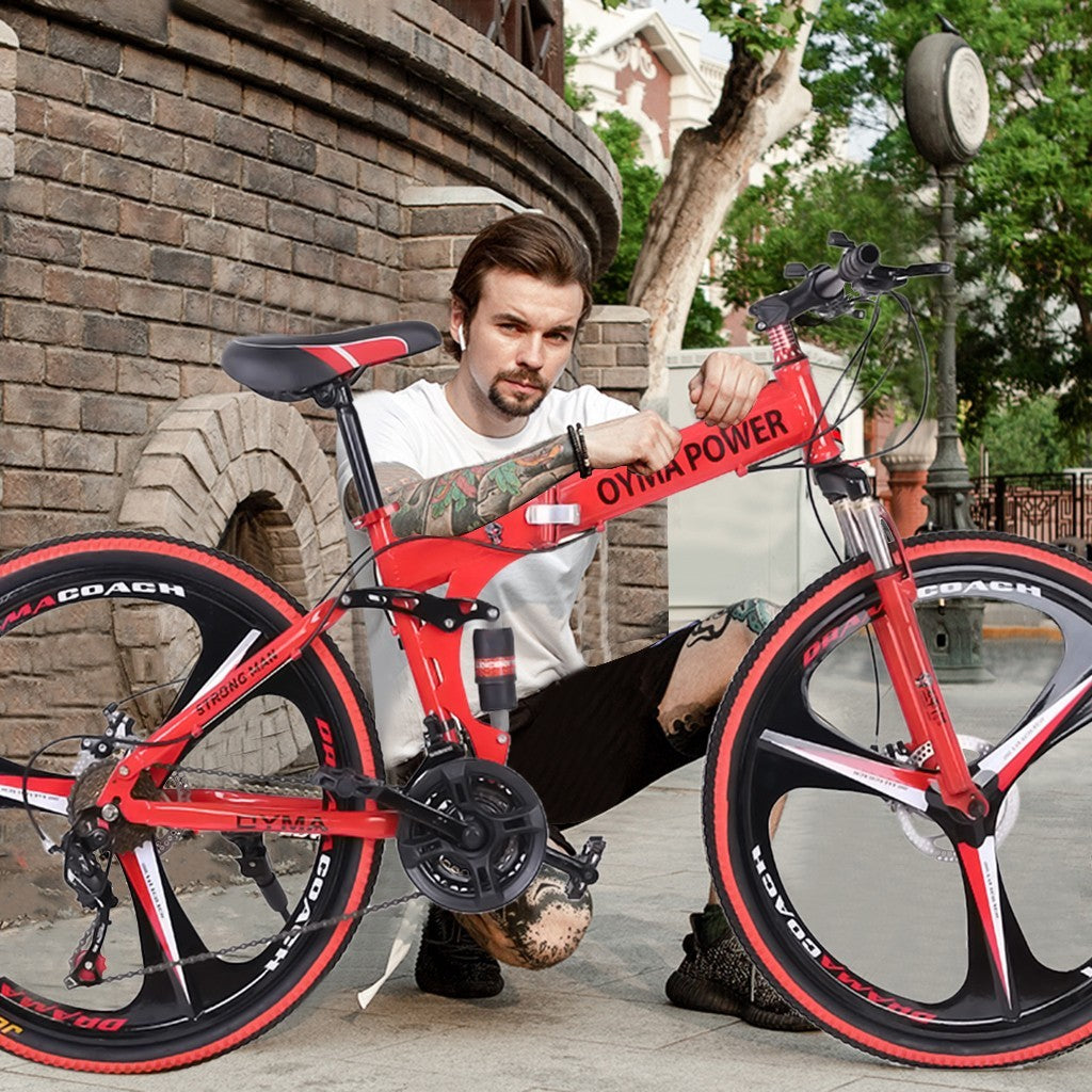 26in Folding Mountain Bike Shimanos 21 Speed Bicycle Full Suspension MTB Bikes
