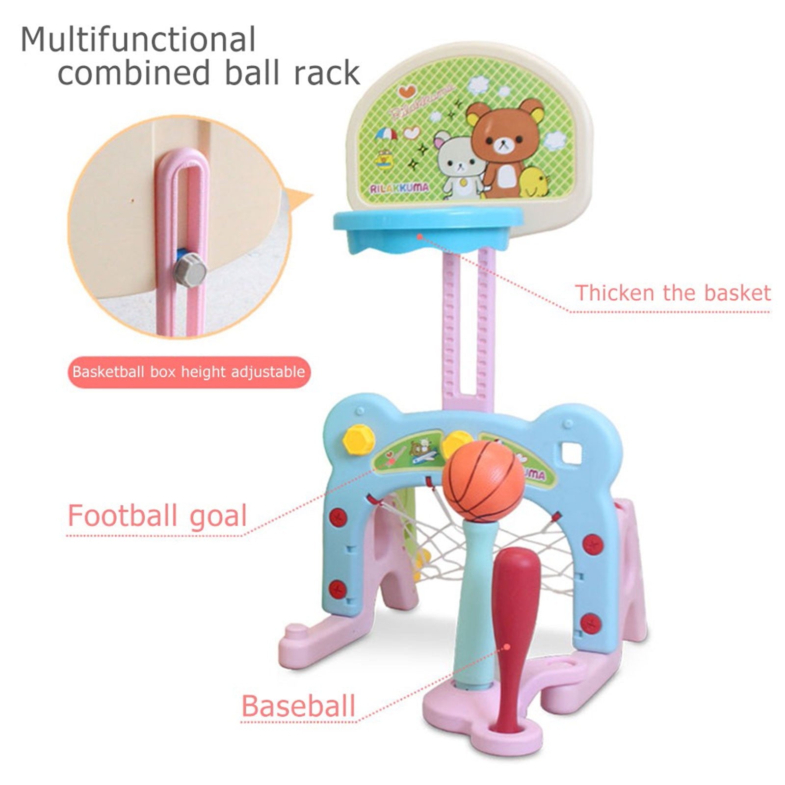 6 In 1 Kids Indoor And Outdoor Slide Swing And Basketball Football Baseball Set