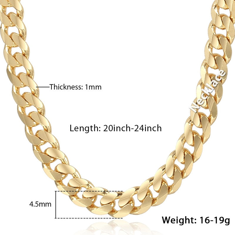 Trendsmax Men's Cuban Link Chain Necklace Gold Filled Chain Necklace Gift For Men Hiphop Wholesale Jewelry 4.5mm 50cm 60cm GN438