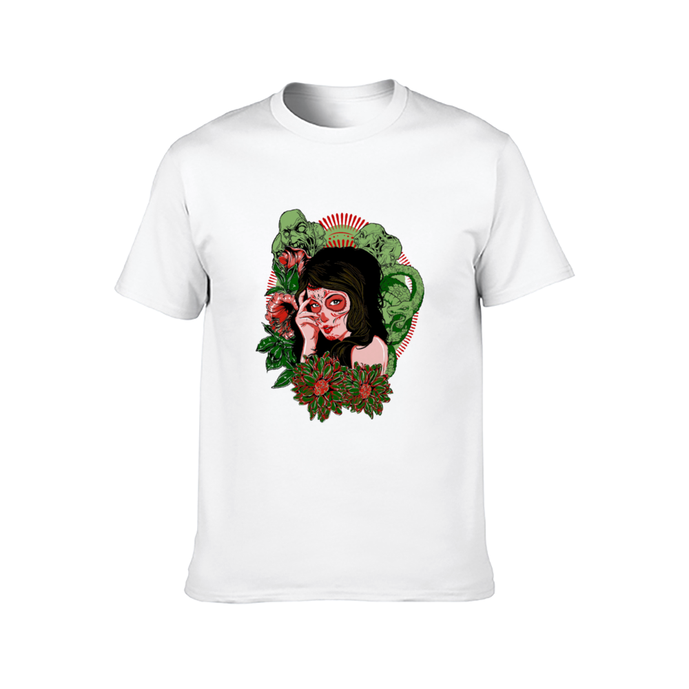 Scary Lady Front and Back Print T-Shirt, Adult Cotton Short Sleeve Tee