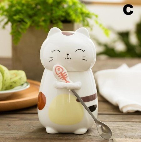 Image of Large Kitty Cat Ceramic Mug With Spoon - Alexecom.com