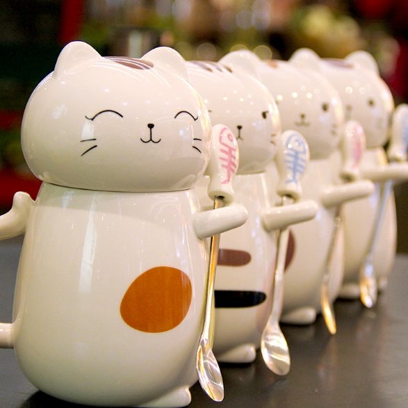 Large Kitty Cat Ceramic Mug With Spoon - Alexecom.com