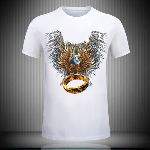Image of Men's short sleeved 3D T-shirts pure cotton tide brand character printing collar loose plus fertilizer increase half sleeve shirt T EAGLE RING - Alexecom.com