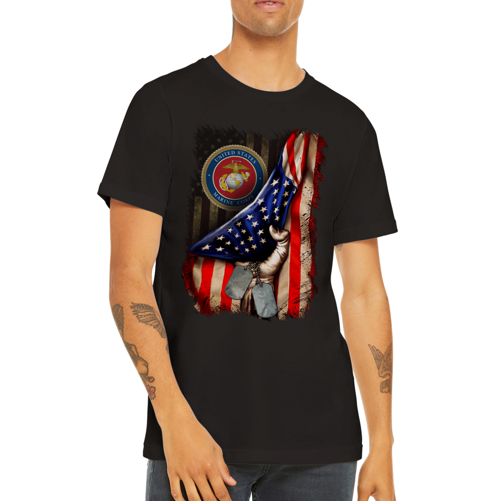 Premium Unisex Crewneck T-shirt Marine Logo in American Flag