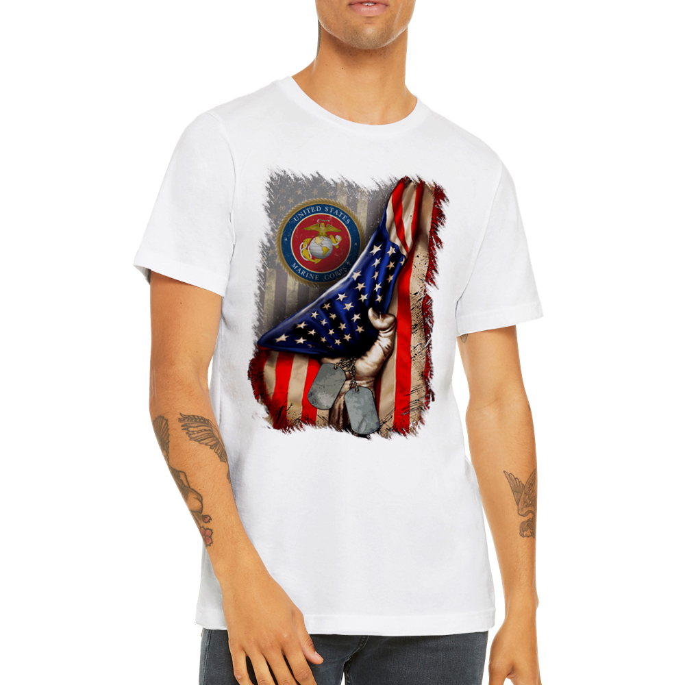 Premium Unisex Crewneck T-shirt Marine Logo in American Flag