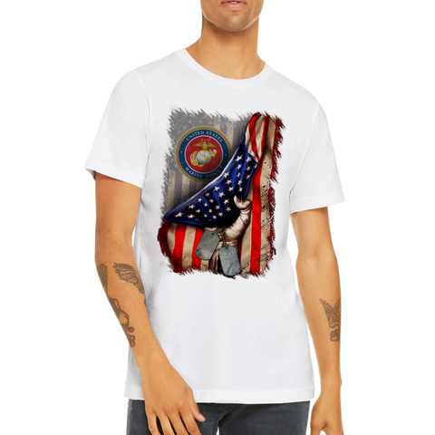 Image of Premium Unisex Crewneck T-shirt Marine Logo in American Flag