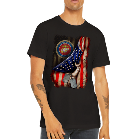 Image of Premium Unisex Crewneck T-shirt Marine Logo in American Flag