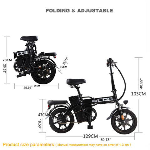 Image of Folding Electric Bike Bicycle 350W Brushless Motor with 48v 14.4Ah Lithium Ion Battery Fat Tire 14" for Adult