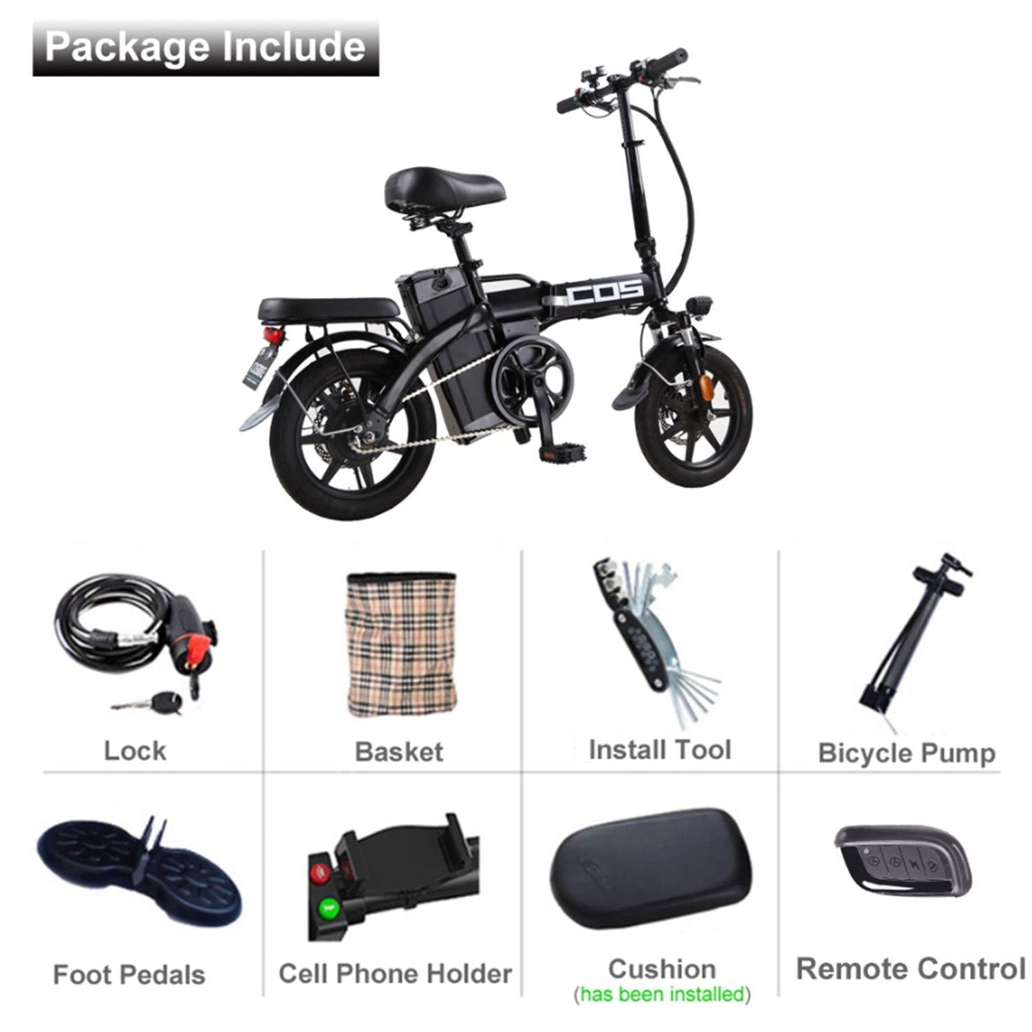 Folding Electric Bike Bicycle 350W Brushless Motor with 48v 14.4Ah Lithium Ion Battery Fat Tire 14" for Adult