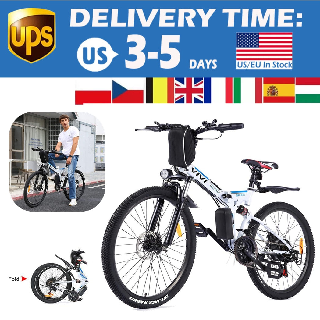 26Inch Electric 350W 36V Foldable Mountain Bike MTB 21 Speed E-Bike Disc Brake