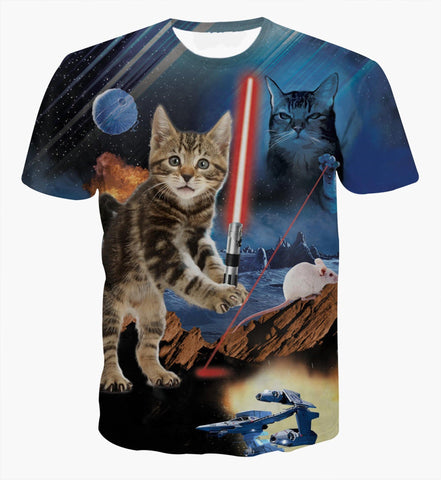 Image of Star Wars Spoof Cat Warrior 3DT Shirt Men's Short Sleeve - Alexecom.com