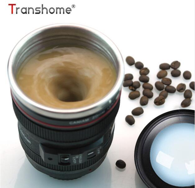 Transhome Creative Self Stirring Mug Camera Lens Mugs 300ml Battery Style Stainless Steel Milk Coffee Cups For Sporting Travel - Alexecom.com