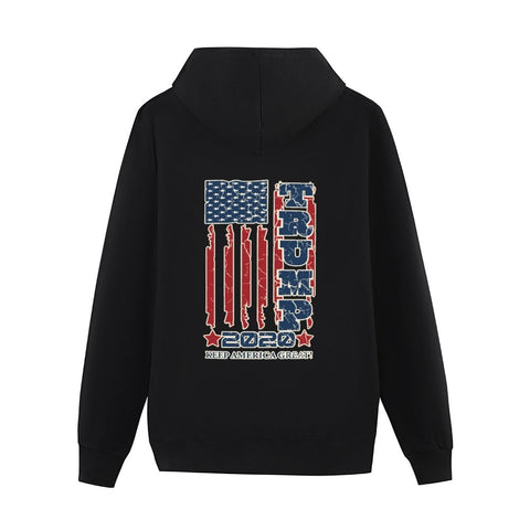Image of Trump 2020 American Flag Hoodie Front and Back Print Hooded Sweater with Pockets for Women - Alexecom.com