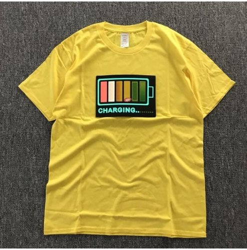 Vibrating sound with the battery led voice control music luminous electric di T-shirt men and women couples luminous clothes cotton short sleeve - Alexecom.com