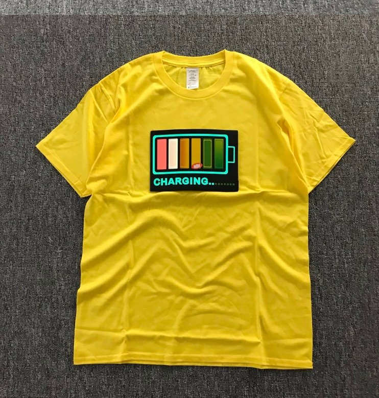 Vibrating sound with the battery led voice control music luminous electric di T-shirt men and women couples luminous clothes cotton short sleeve - Alexecom.com