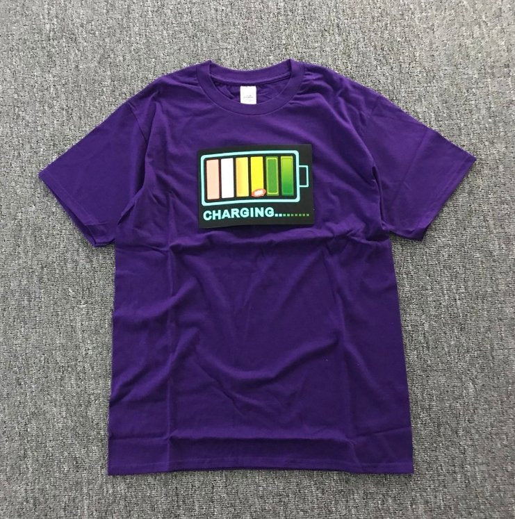 Vibrating sound with the battery led voice control music luminous electric di T-shirt men and women couples luminous clothes cotton short sleeve - Alexecom.com