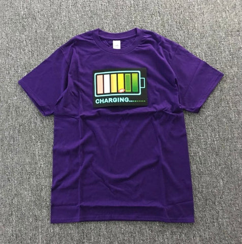 Image of Vibrating sound with the battery led voice control music luminous electric di T-shirt men and women couples luminous clothes cotton short sleeve - Alexecom.com