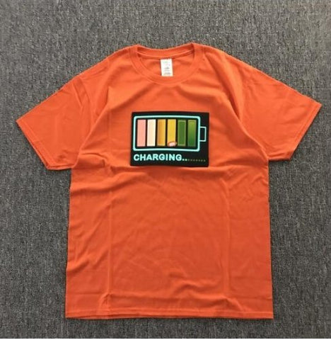 Image of Vibrating sound with the battery led voice control music luminous electric di T-shirt men and women couples luminous clothes cotton short sleeve - Alexecom.com