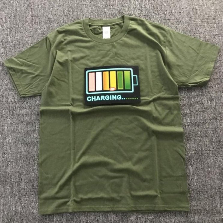 Vibrating sound with the battery led voice control music luminous electric di T-shirt men and women couples luminous clothes cotton short sleeve - Alexecom.com