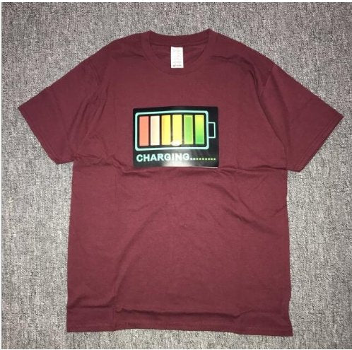 Vibrating sound with the battery led voice control music luminous electric di T-shirt men and women couples luminous clothes cotton short sleeve - Alexecom.com
