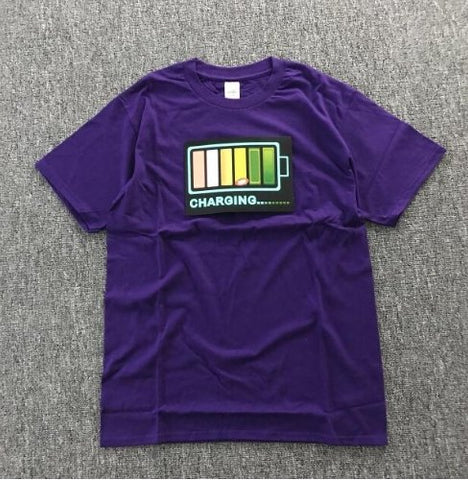 Image of Vibrating sound with the battery led voice control music luminous electric di T-shirt men and women couples luminous clothes cotton short sleeve - Alexecom.com